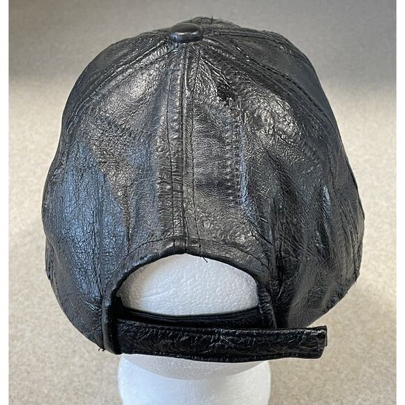 Black Leather Hat Embroidered Eagle God Bless America Patriotic Biker Cap Moto - Picture 5 of 9